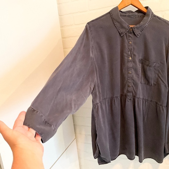DC Jeans Blouse Half button down Navy Blue Lyocell Empire waist 2X Oversized - Picture 3 of 8